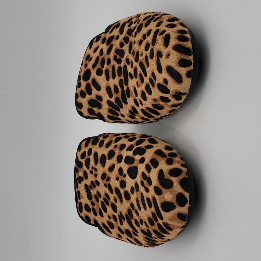 Birdies The Phoebe Loafer Mule Slide Cheetah Print Calf Fur Quilted Lining - Picture 3 of 12